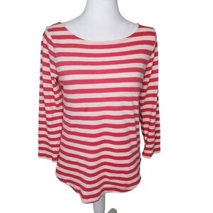 Banana Republic Women's 3/4 Length Sleeve Teeshirt, Red & Off White Striped XS